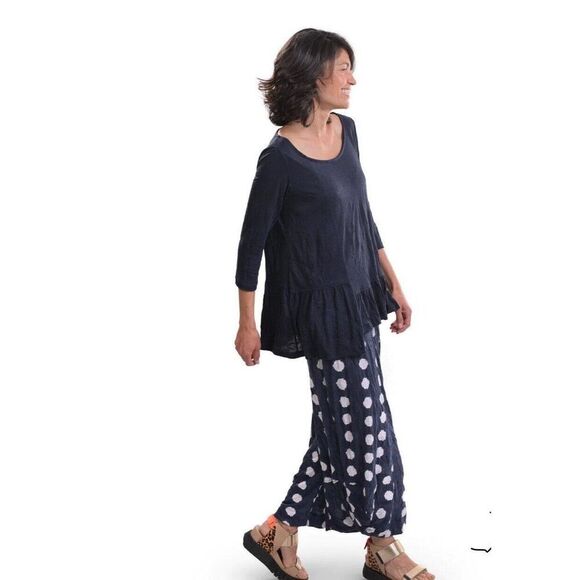 Alembika Womens 2 Large Cara Crinkle Top Ruffle Bottom Navy Blue Tunic Pockets - Picture 2 of 13